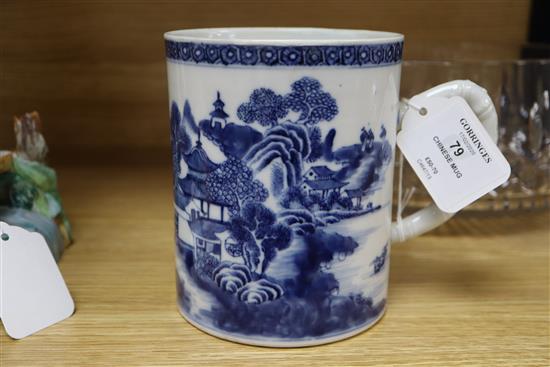 A Chinese export blue and white large mug, 18th century height 14cm